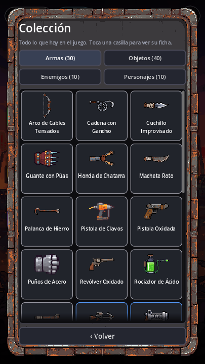Colección de armas, objetos, enemigos y personajes